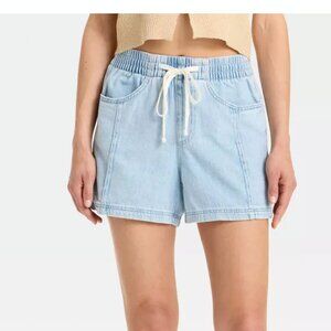 Women's High-Rise Drawstring Denim Pull On0 Beach Shorts - Universal Thread